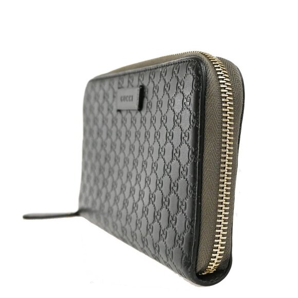 GUCCI Micro Guccissima GG Pattern Long Zipper Wallet Leather Black Gold 31KB287 - Picture 2 of 13